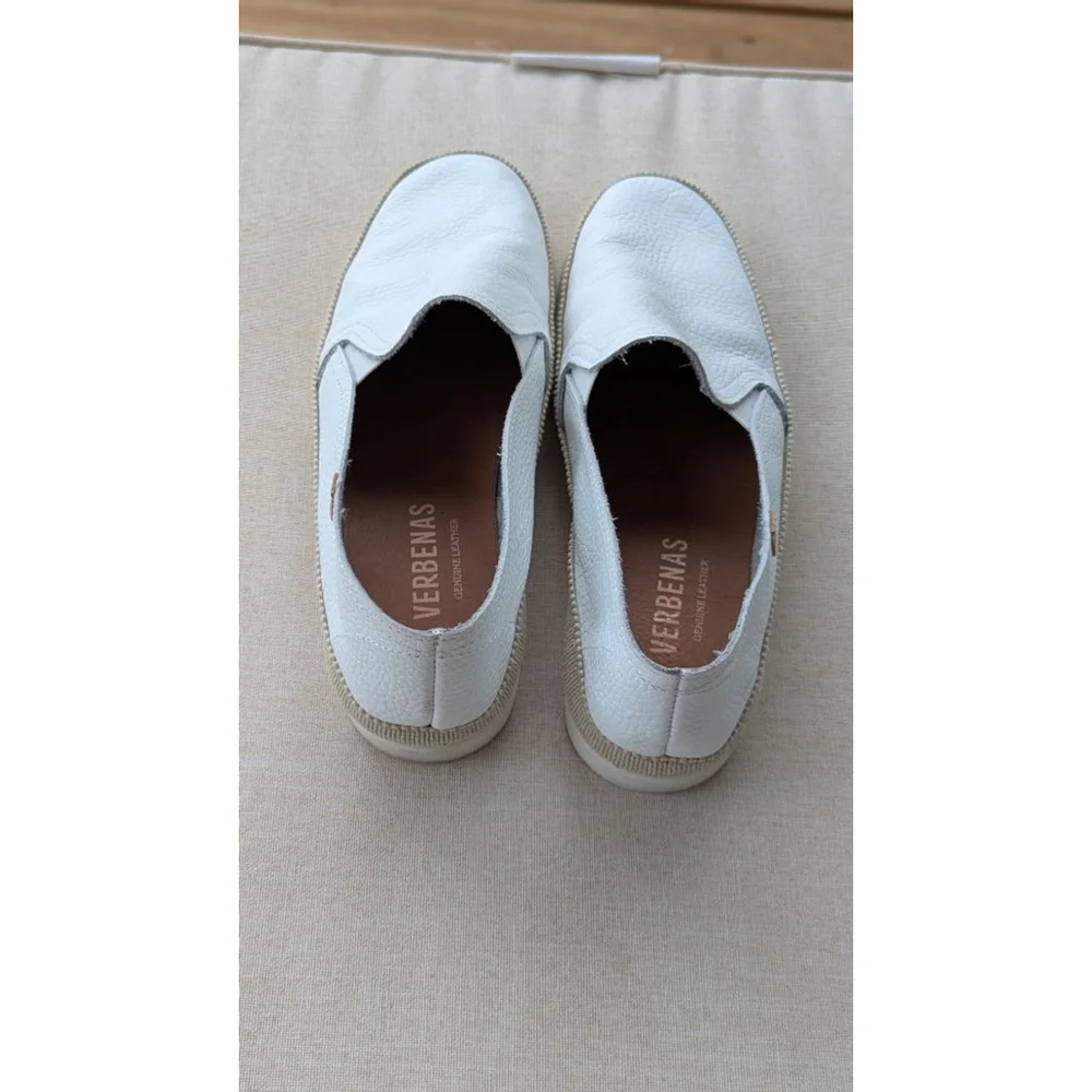 Women's Verbenas White Leather Espadrille Slip-On Shoes US 8.5 Beige Sole